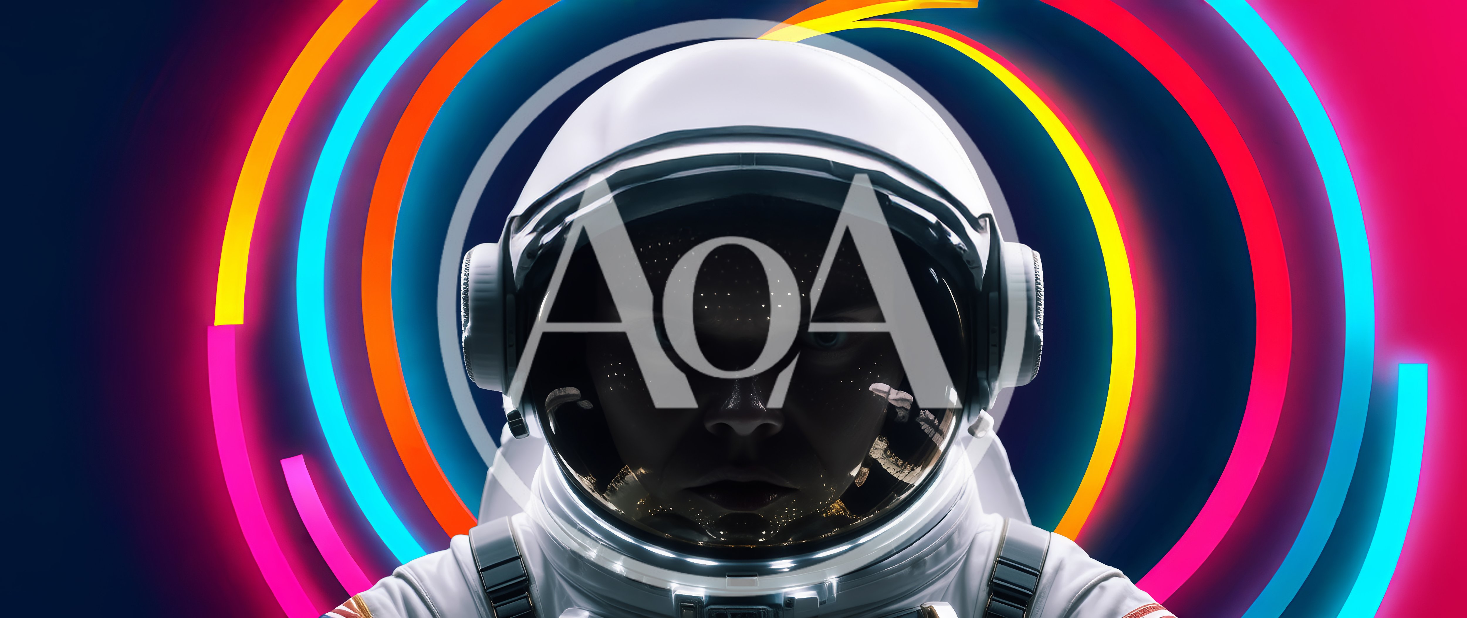 Portrait Of An Astronaut With Surreal Neon Circular Background