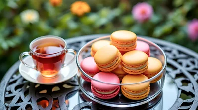 Tea and Macarons on a Garden Table