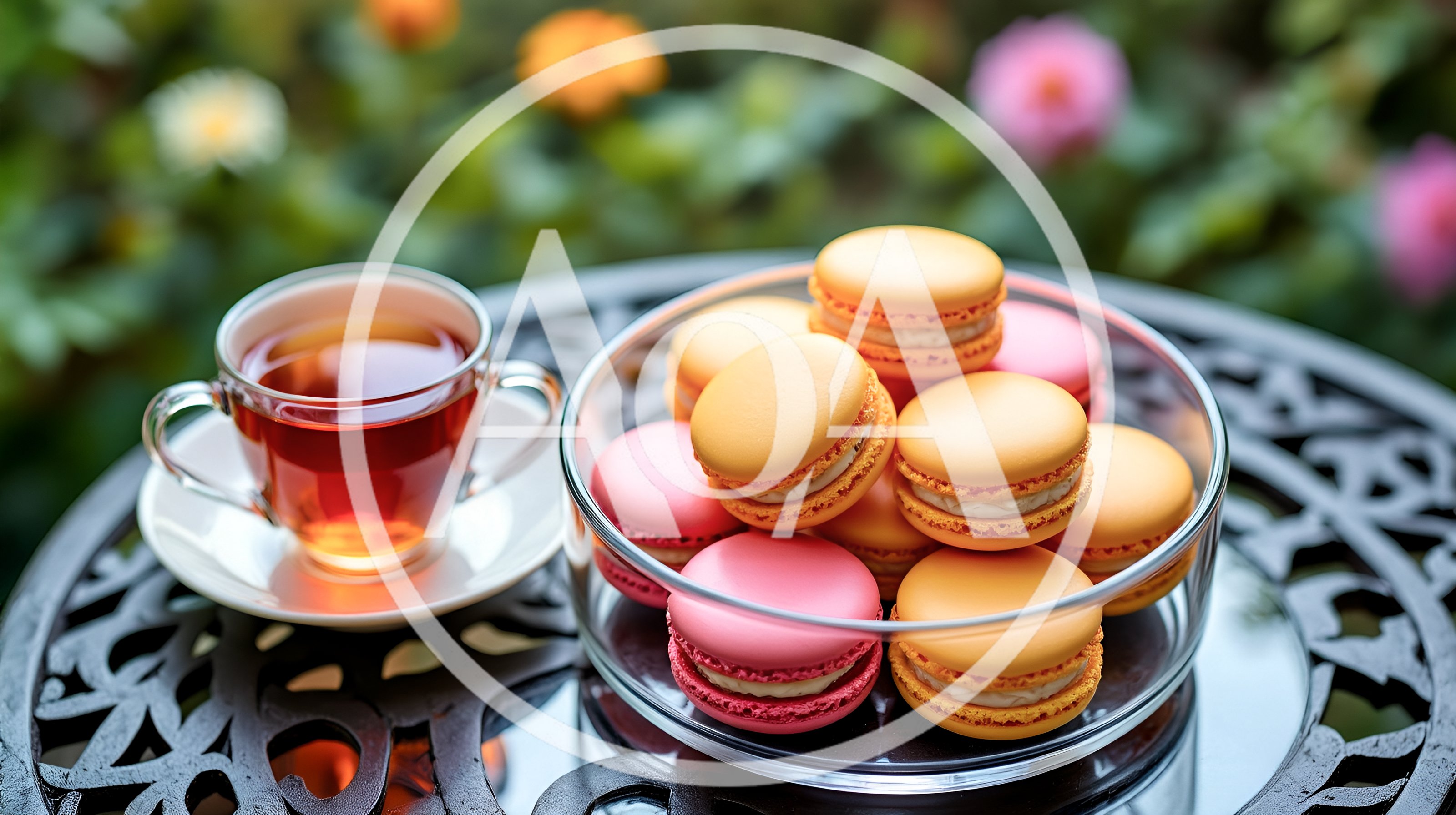 Tea and Macarons on a Garden Table