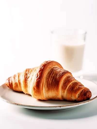 Fresh Golden Croissant Served With A Glass Of Milk