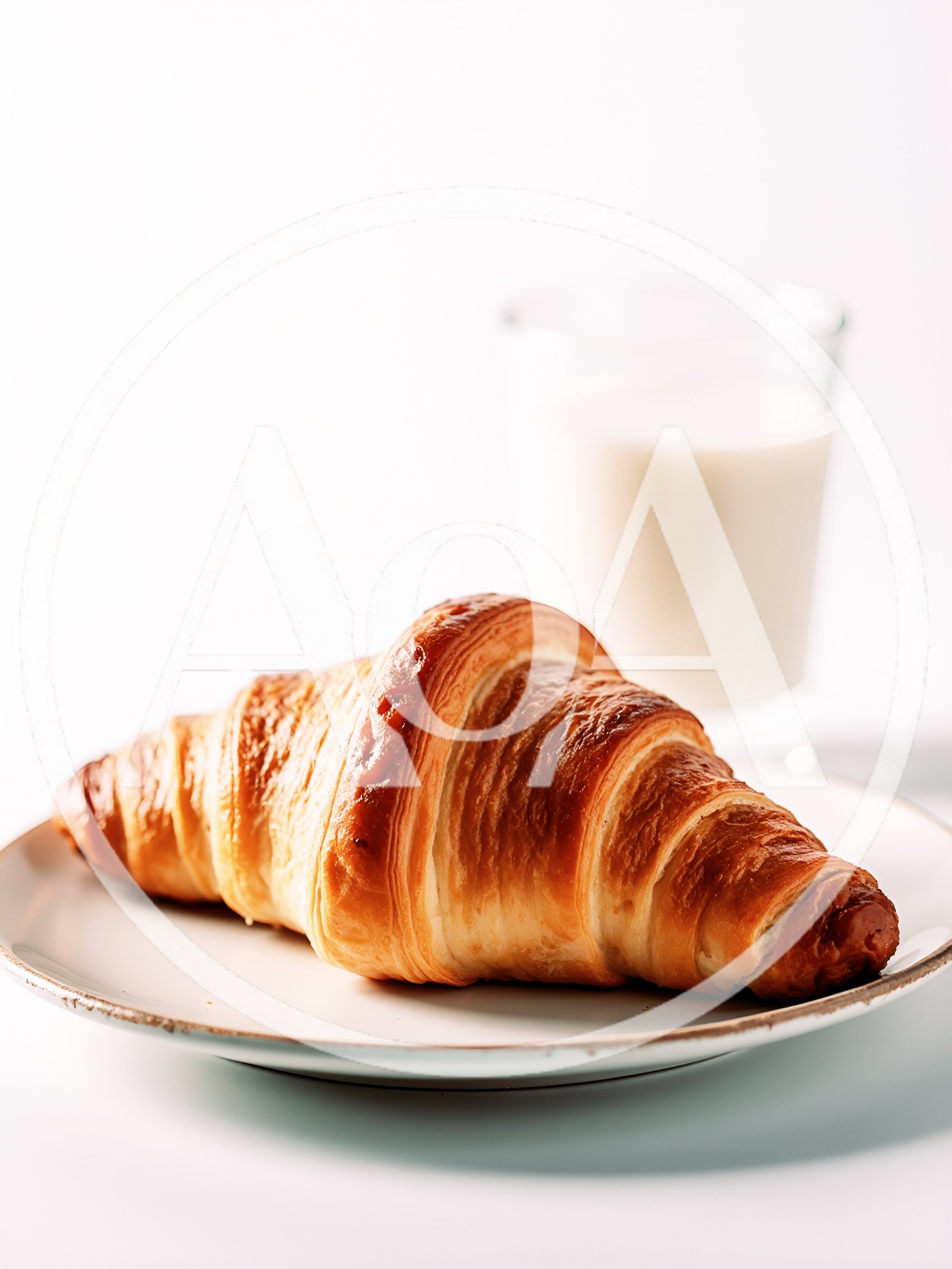 Fresh Golden Croissant Served With A Glass Of Milk