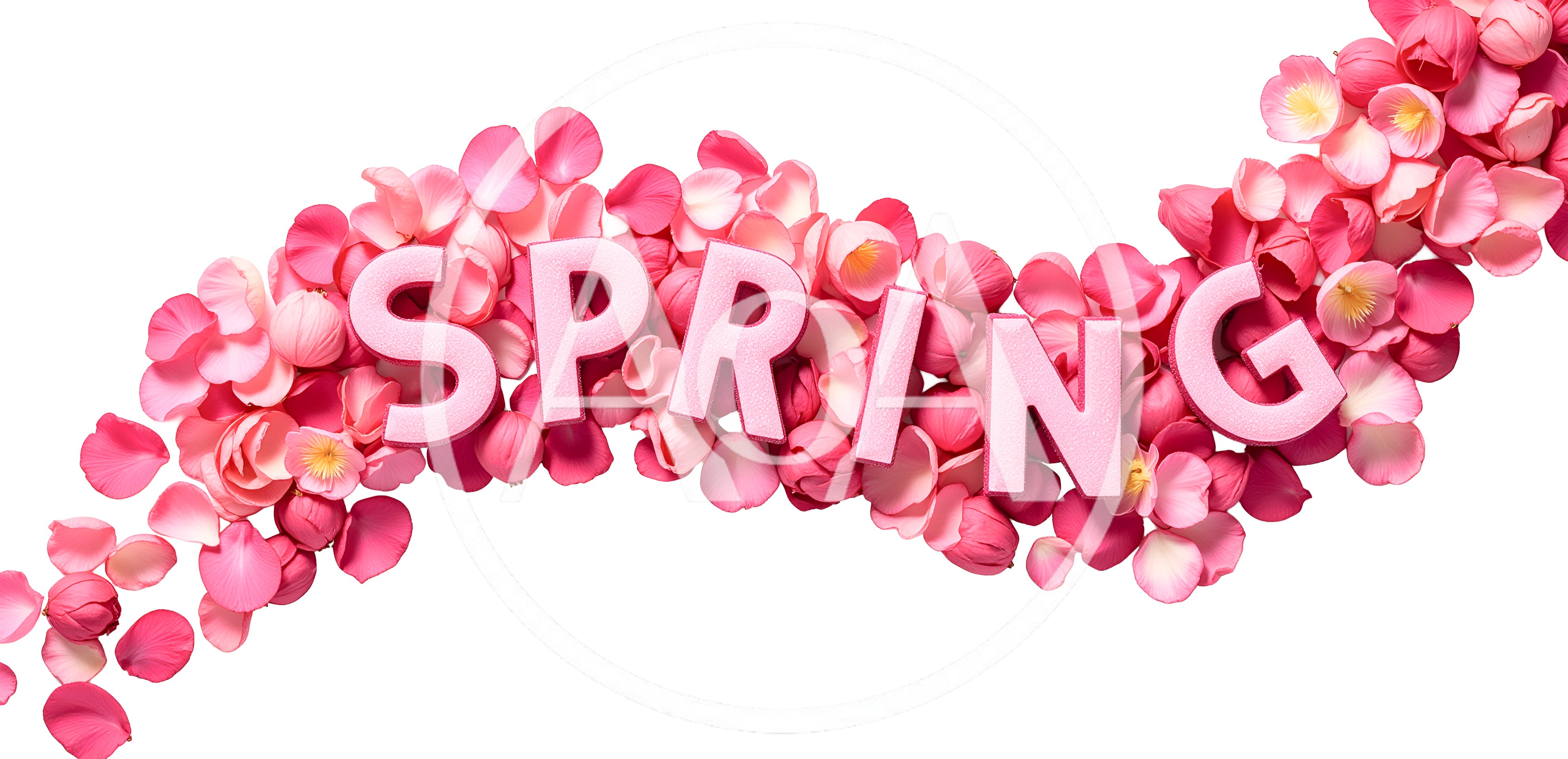 Spring Text Surrounded By Pink Flower Petals