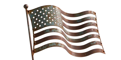 Rustic Metal American Flag Sculpture Isolated