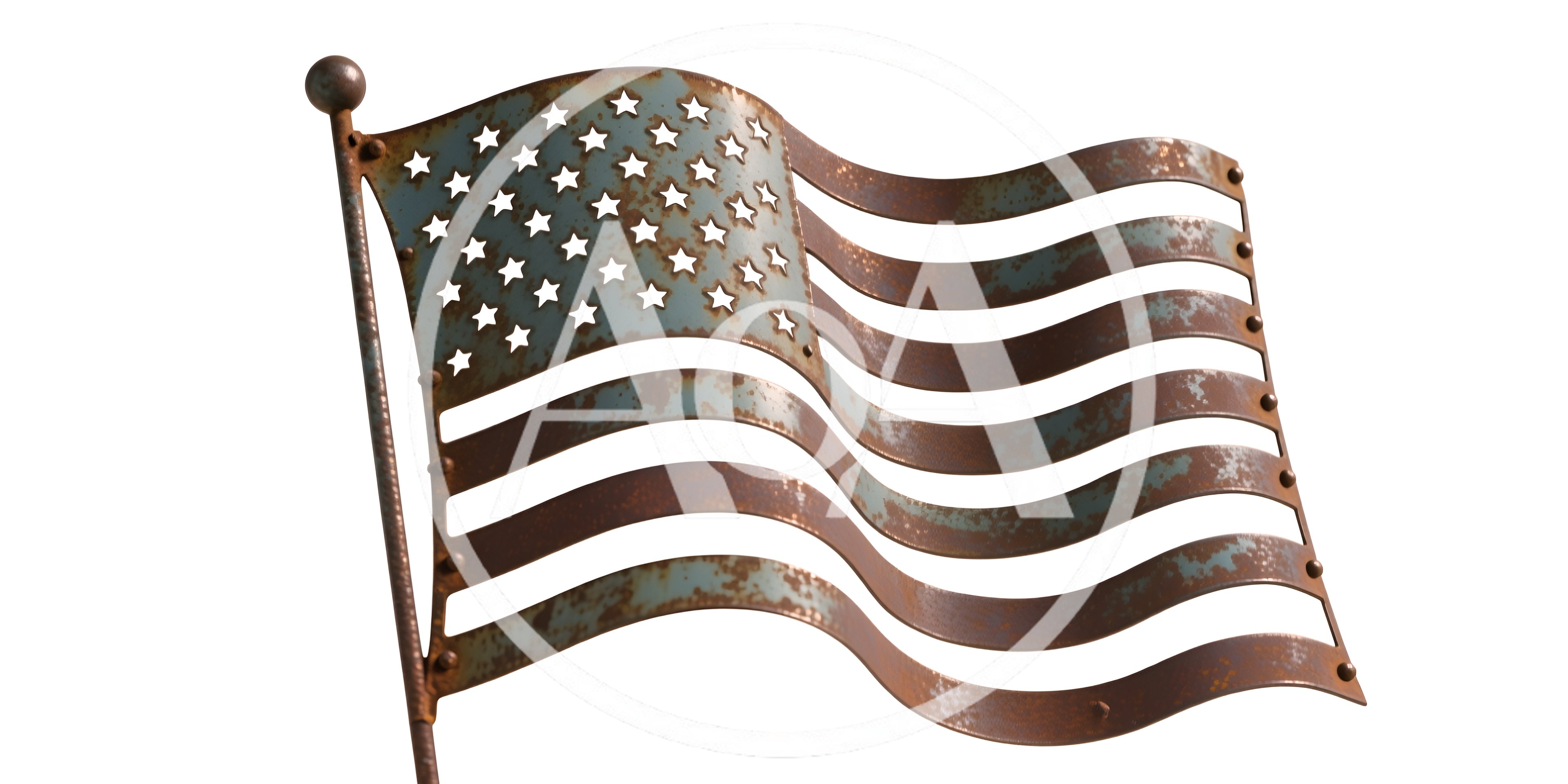 Rustic Metal American Flag Sculpture Isolated