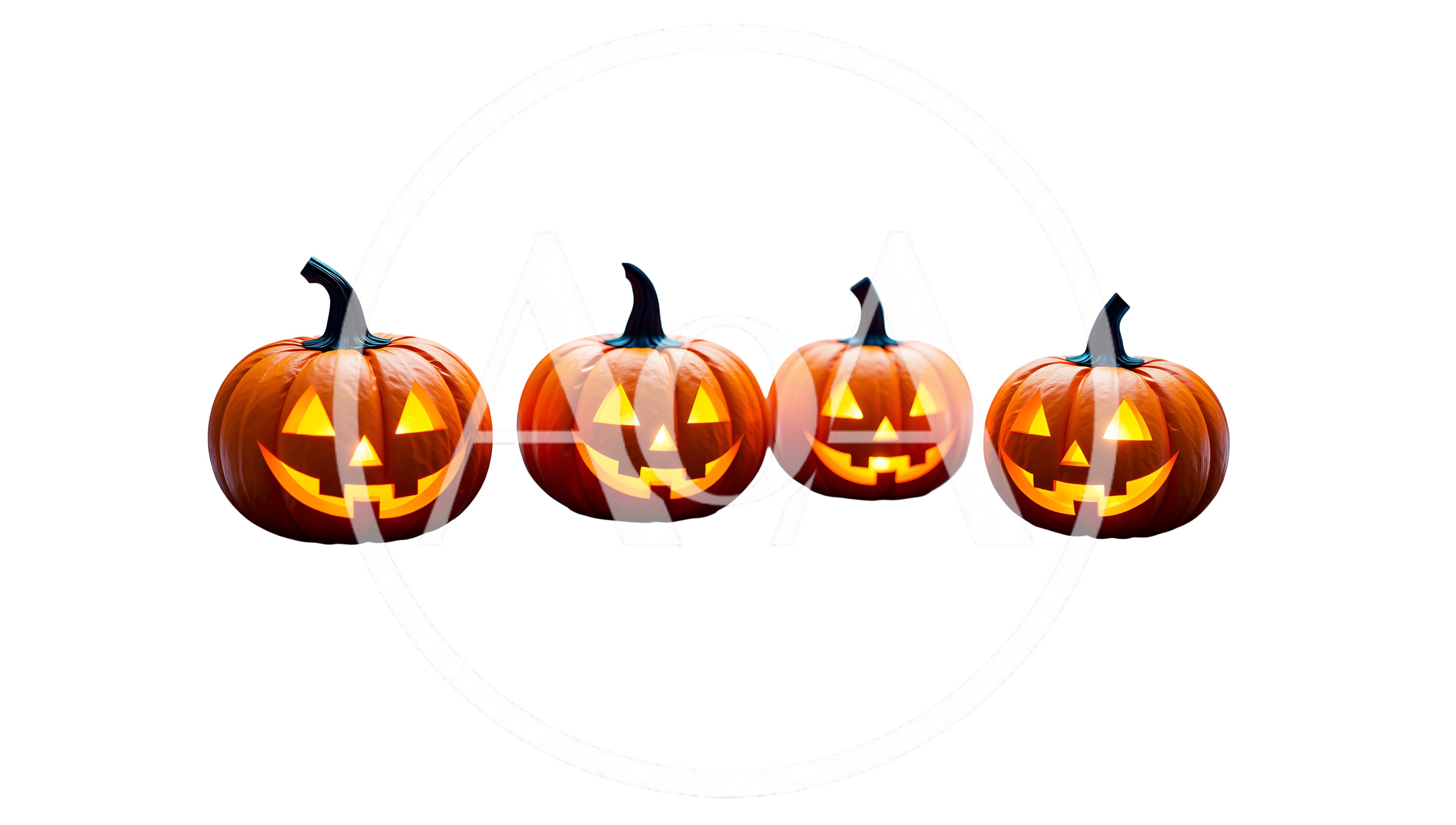 Four Glowing Jack O Lanterns Isolated On White