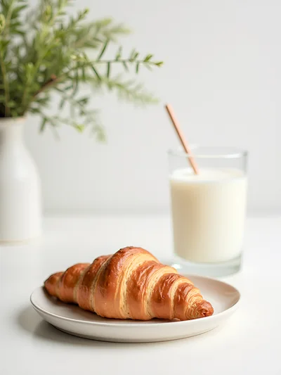 Fresh Golden Croissant Served With A Glass Of Milk