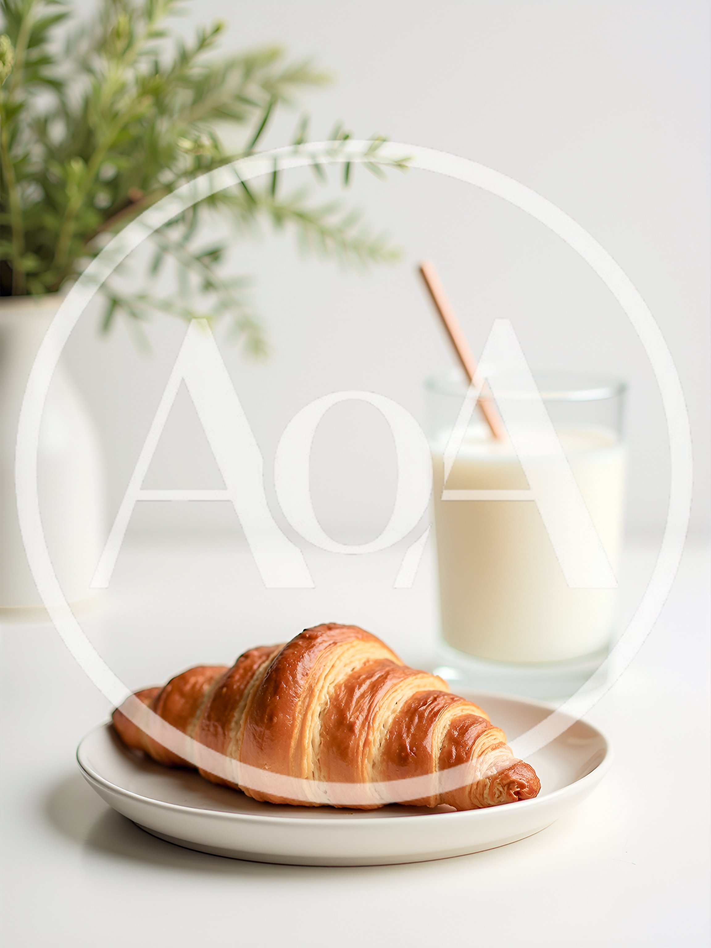 Fresh Golden Croissant Served With A Glass Of Milk