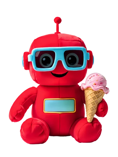 Red Robot Toy Holding A Pink Ice Cream Cone
