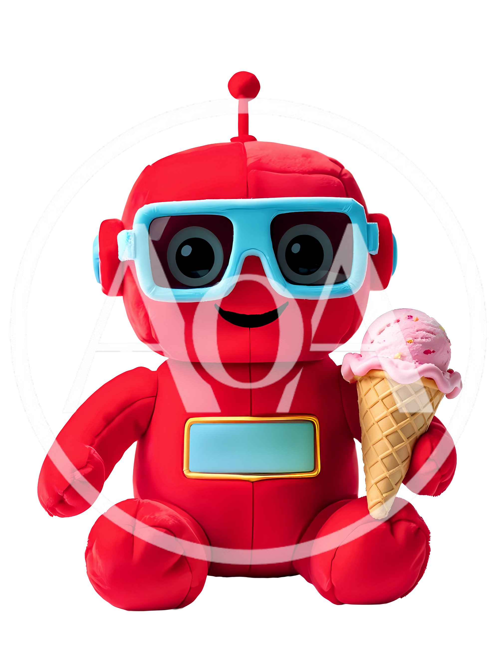 Red Robot Toy Holding A Pink Ice Cream Cone