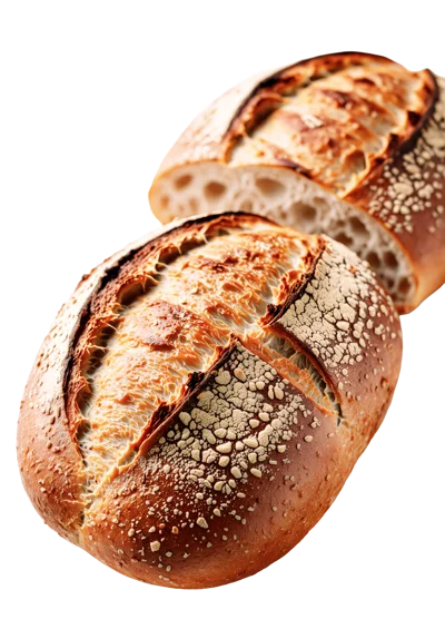 Two Freshly Baked Sourdough Loaves Isolated On White