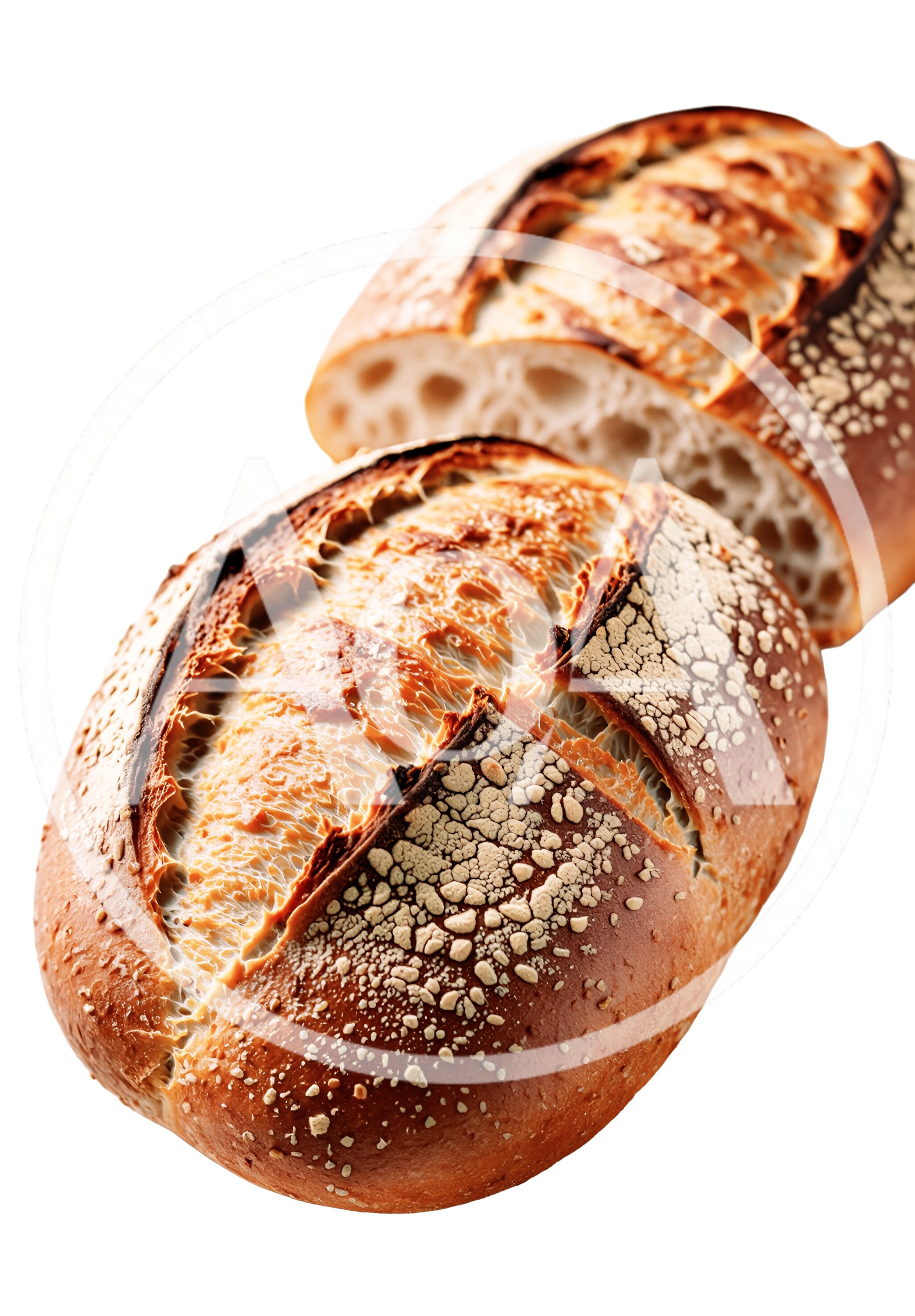 Two Freshly Baked Sourdough Loaves Isolated On White