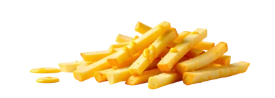 Pile Of Golden French Fries With Mustard Drizzle