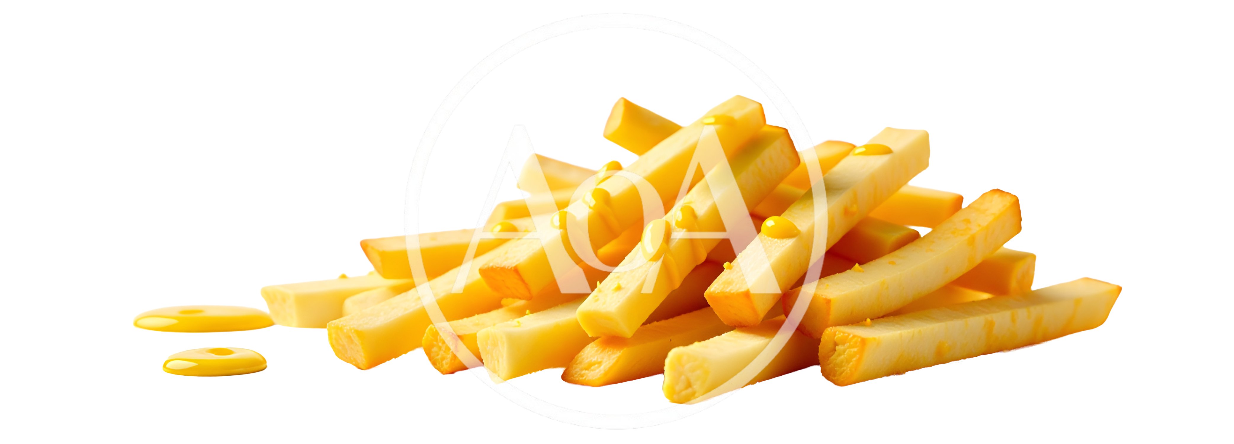 Pile Of Golden French Fries With Mustard Drizzle