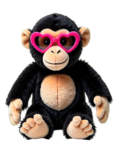 Plush Chimpanzee Toy Wearing Pink Heart Shaped Sunglasses