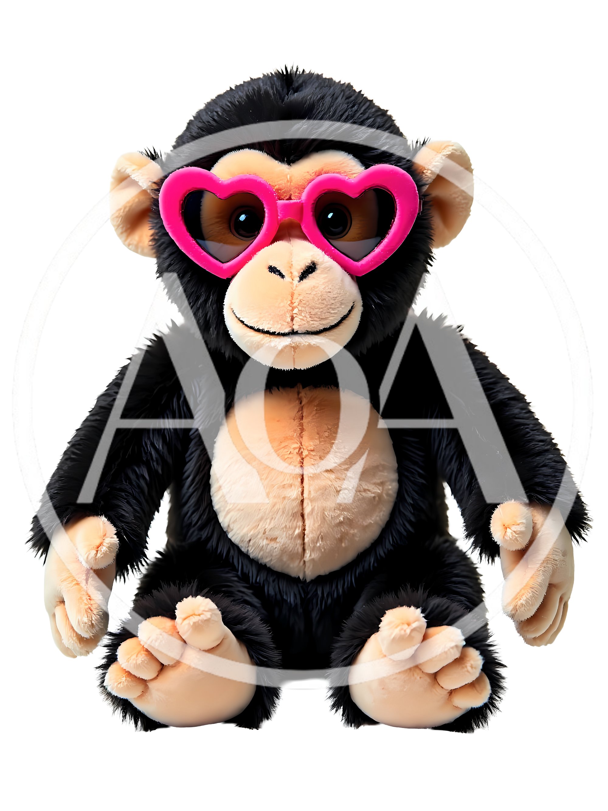 Plush Chimpanzee Toy Wearing Pink Heart Shaped Sunglasses