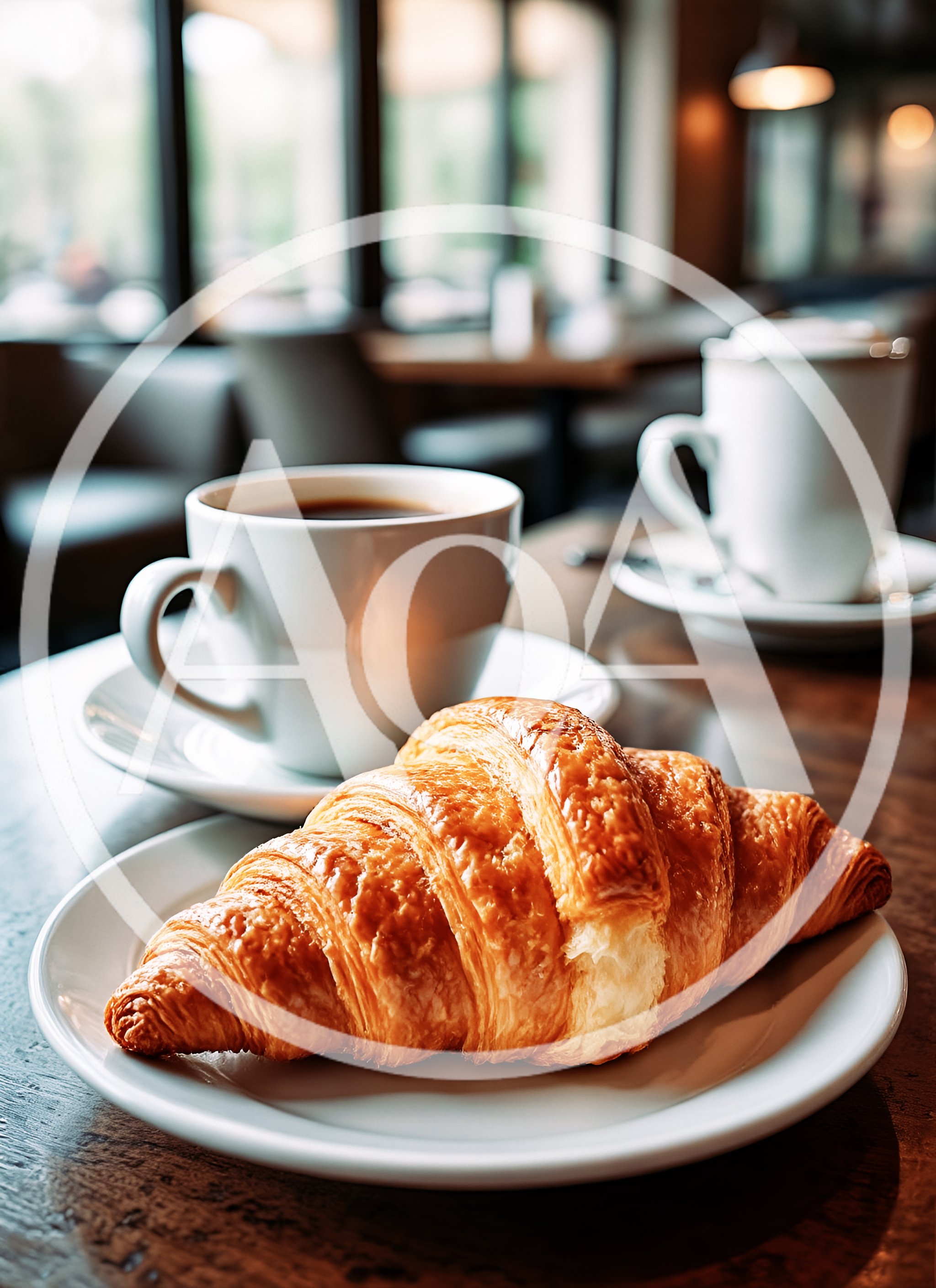 Fresh Croissant And Coffee On A Cafe Table