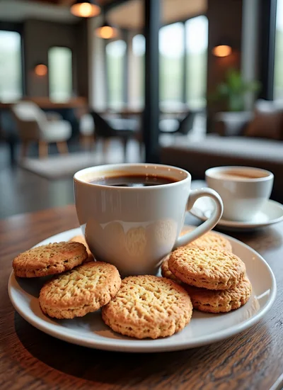 Coffee Cup And Cookies On A Cafe Table