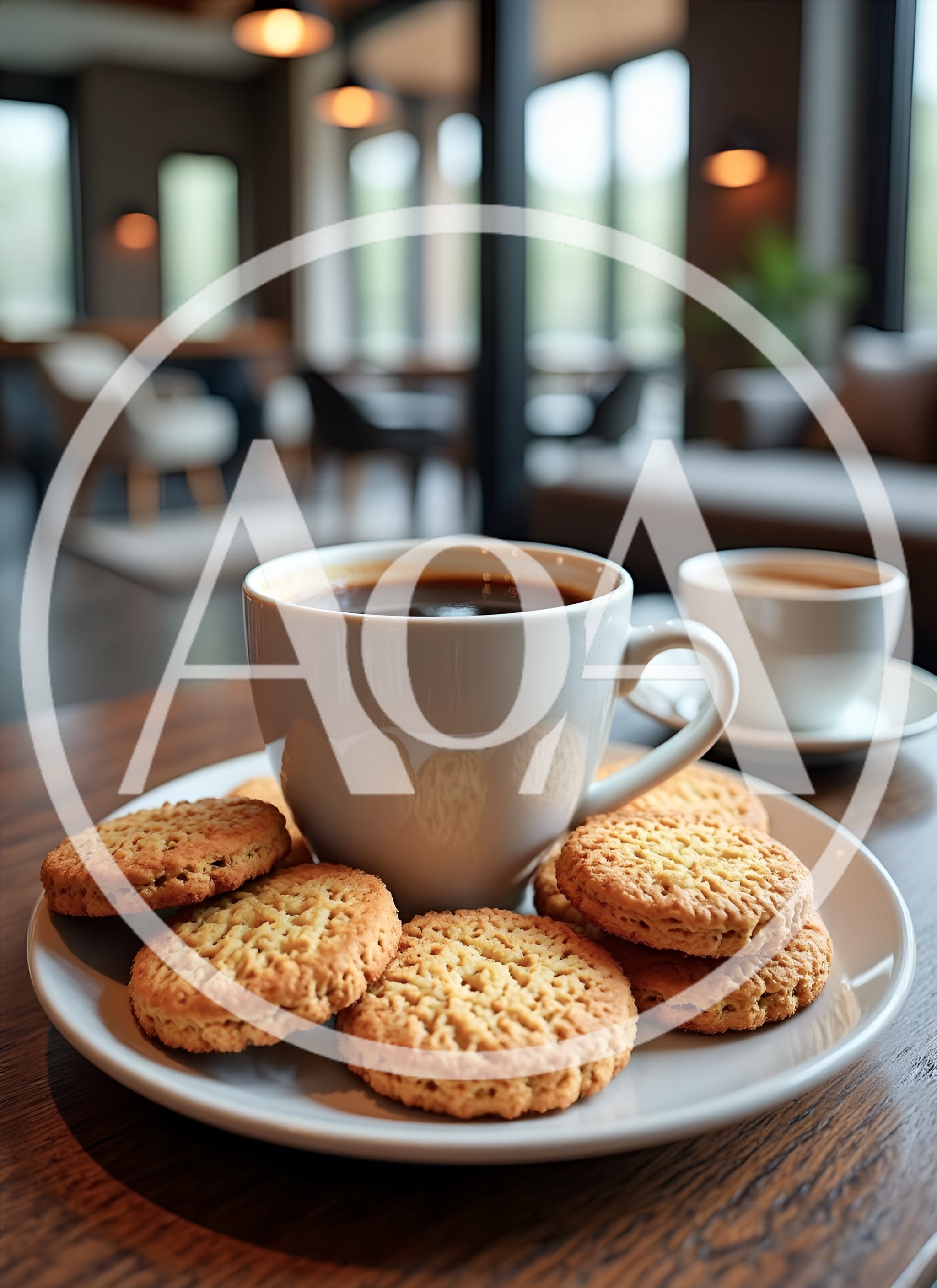Coffee Cup And Cookies On A Cafe Table