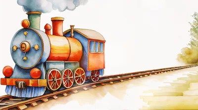 Watercolor Illustration Of A Vintage Steam Locomotive