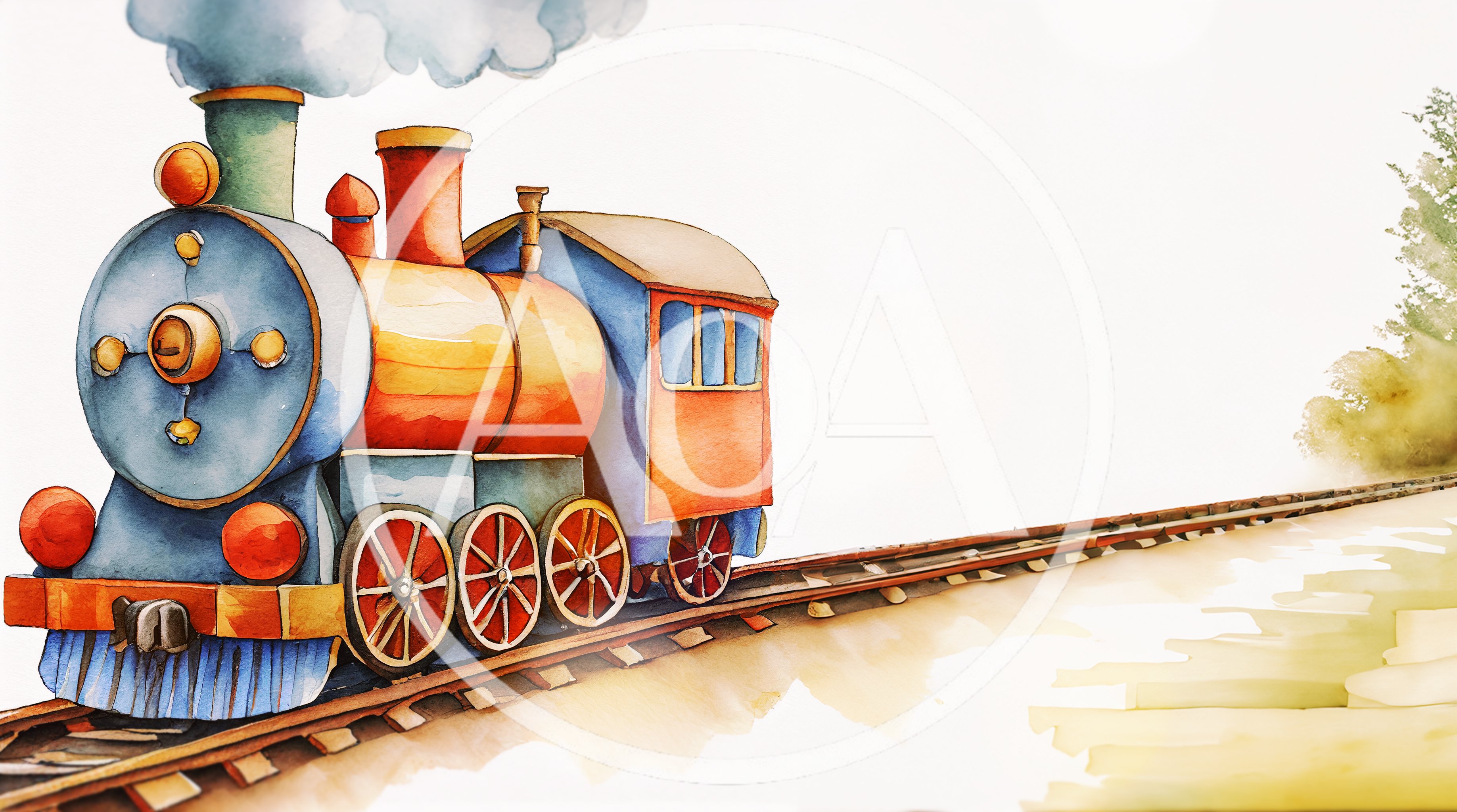 Watercolor Illustration Of A Vintage Steam Locomotive
