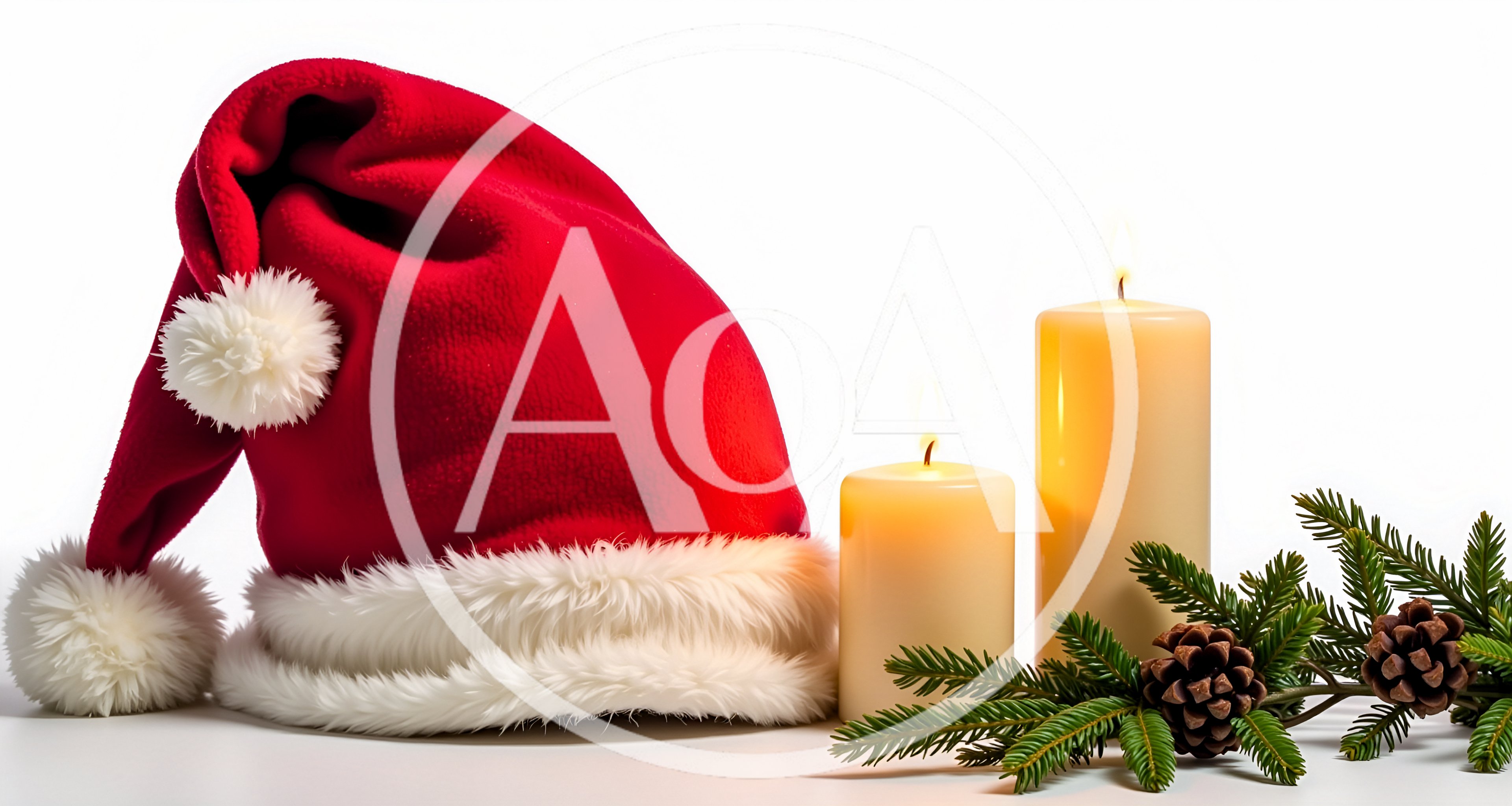 Santa Hat With Lit Candles And Pine Branches