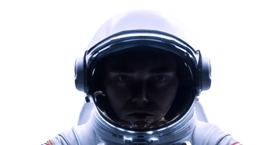 Astronaut Wearing Space Helmet Looking Directly At Camera