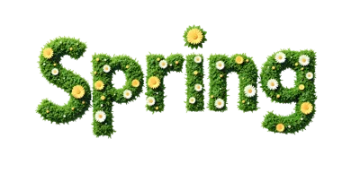 3D Rendered Spring Text Made Of Grass And Flowers