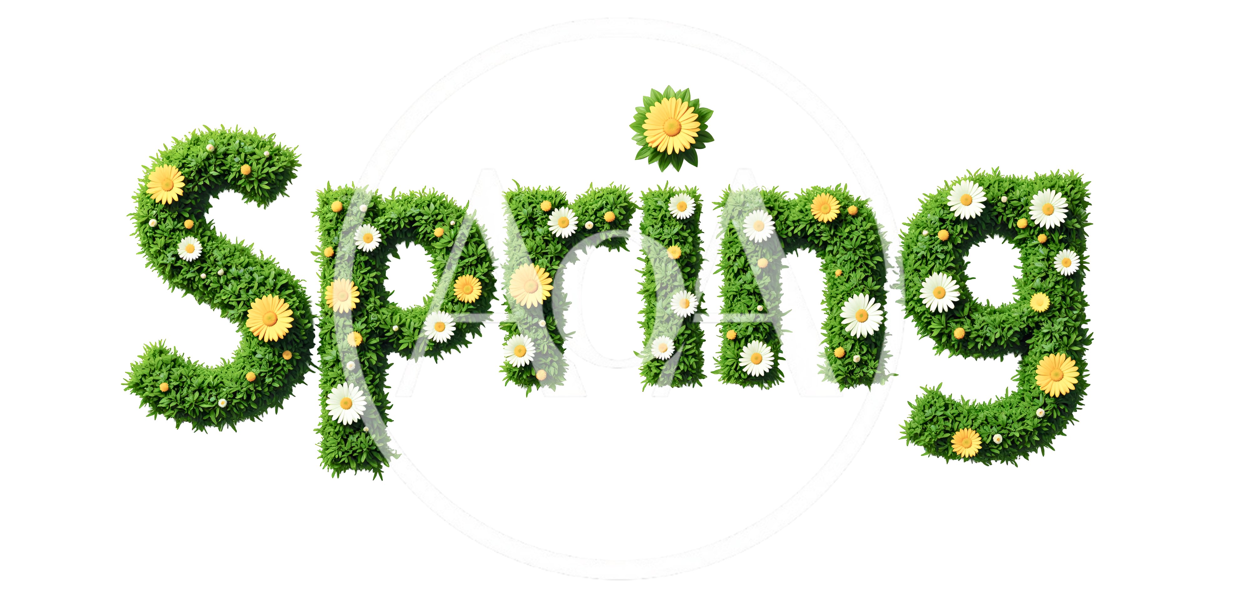 3D Rendered Spring Text Made Of Grass And Flowers