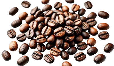 Roasted Coffee Beans Scattered On White Background