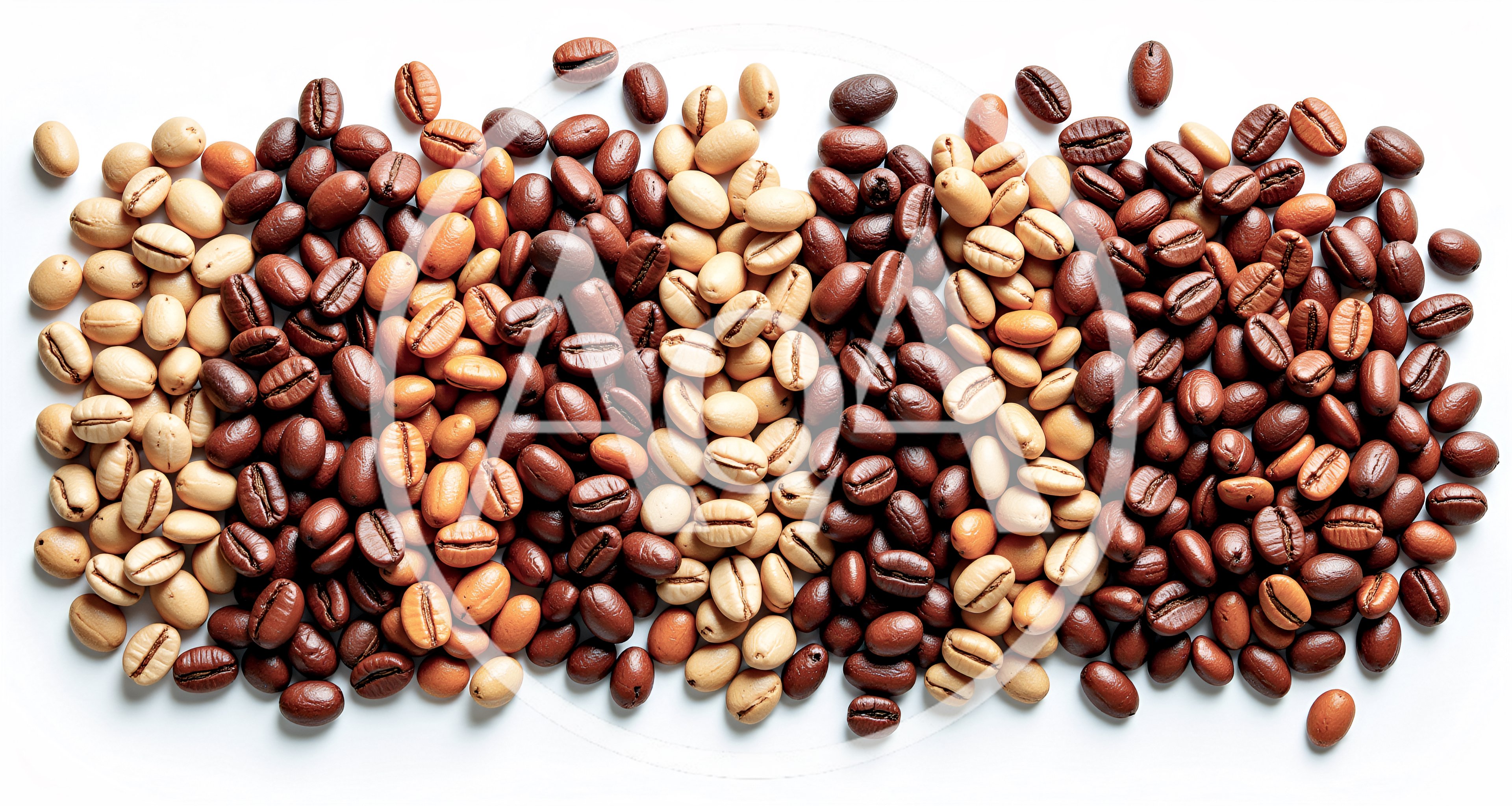 Assorted Roasted Coffee Beans On White Background