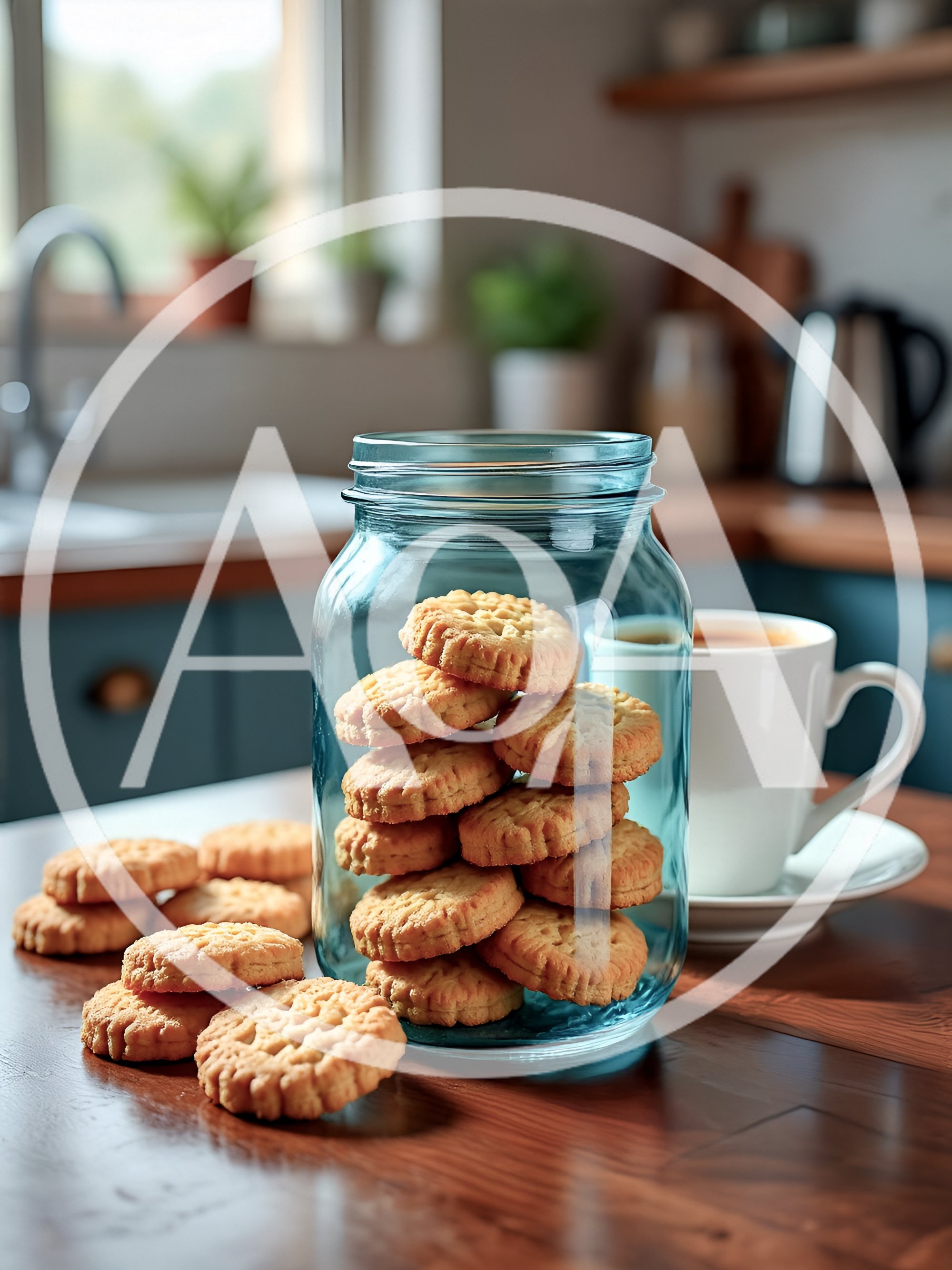 Glass Jar Filled With Shortbread Cookies On Kitchen Table