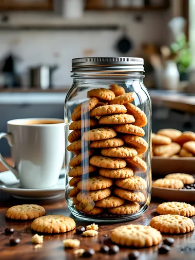 Glass Jar Filled With Round Shortbread Cookies
