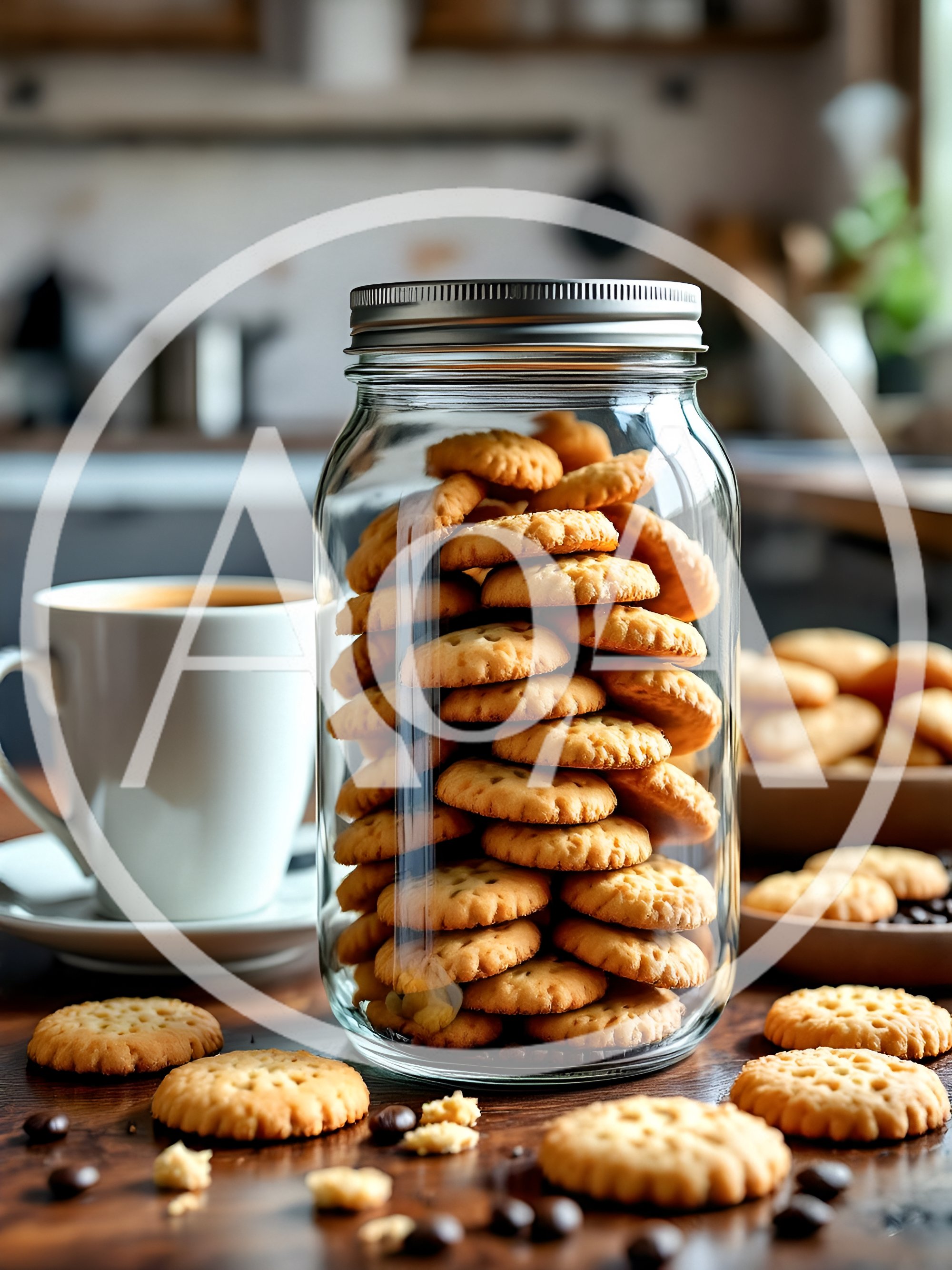 Glass Jar Filled With Round Shortbread Cookies