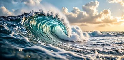 Powerful Ocean Wave Breaking At Sunset