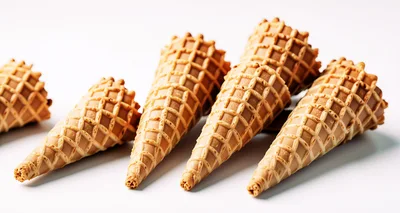 Group Of Empty Waffle Ice Cream Cones