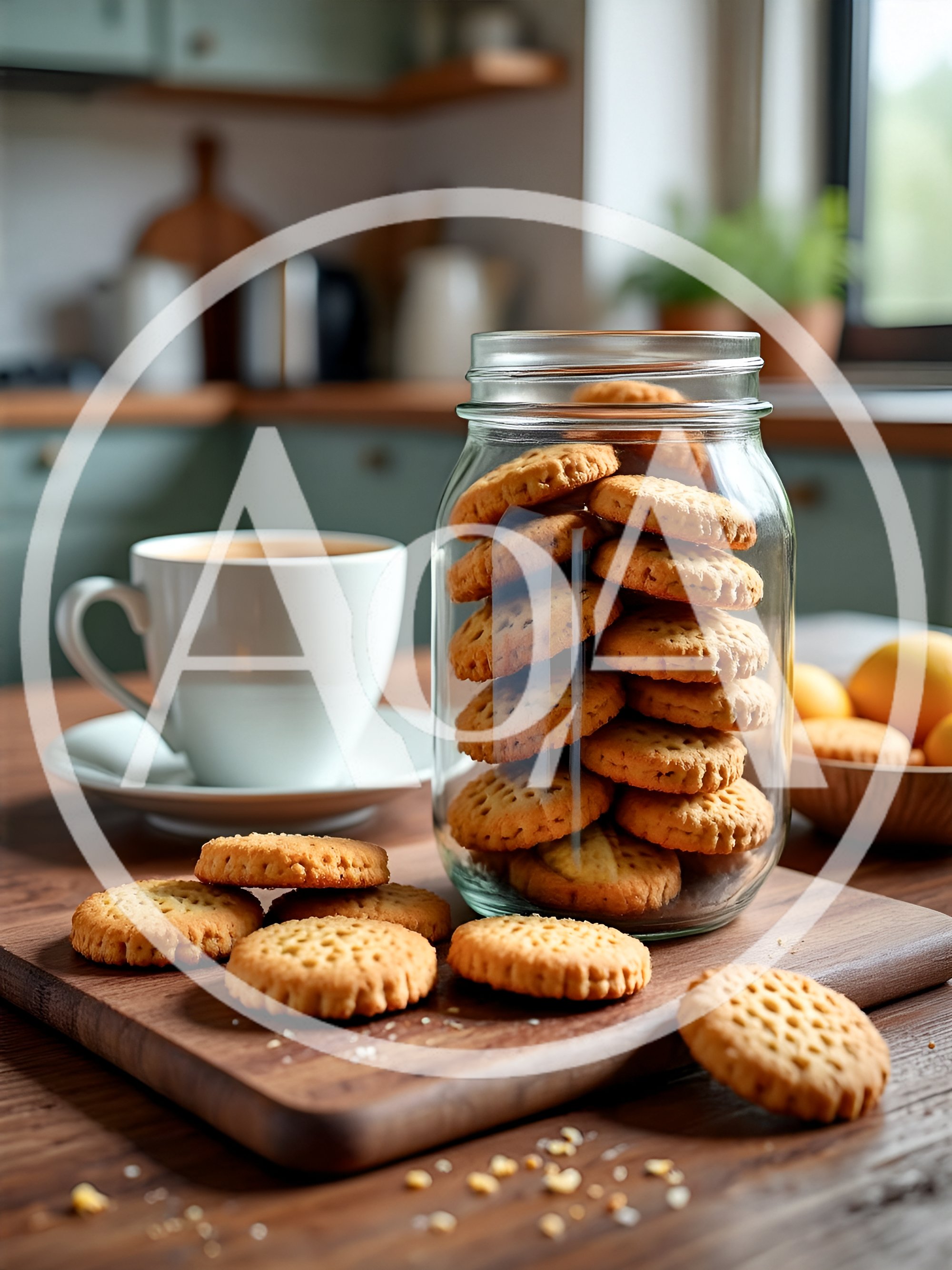 Glass Jar Filled With Cookies On Wooden Table