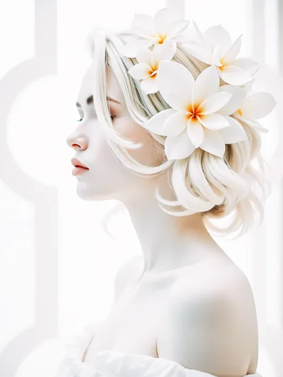 Portrait Of A Beautiful Woman With Plumeria Flowers
