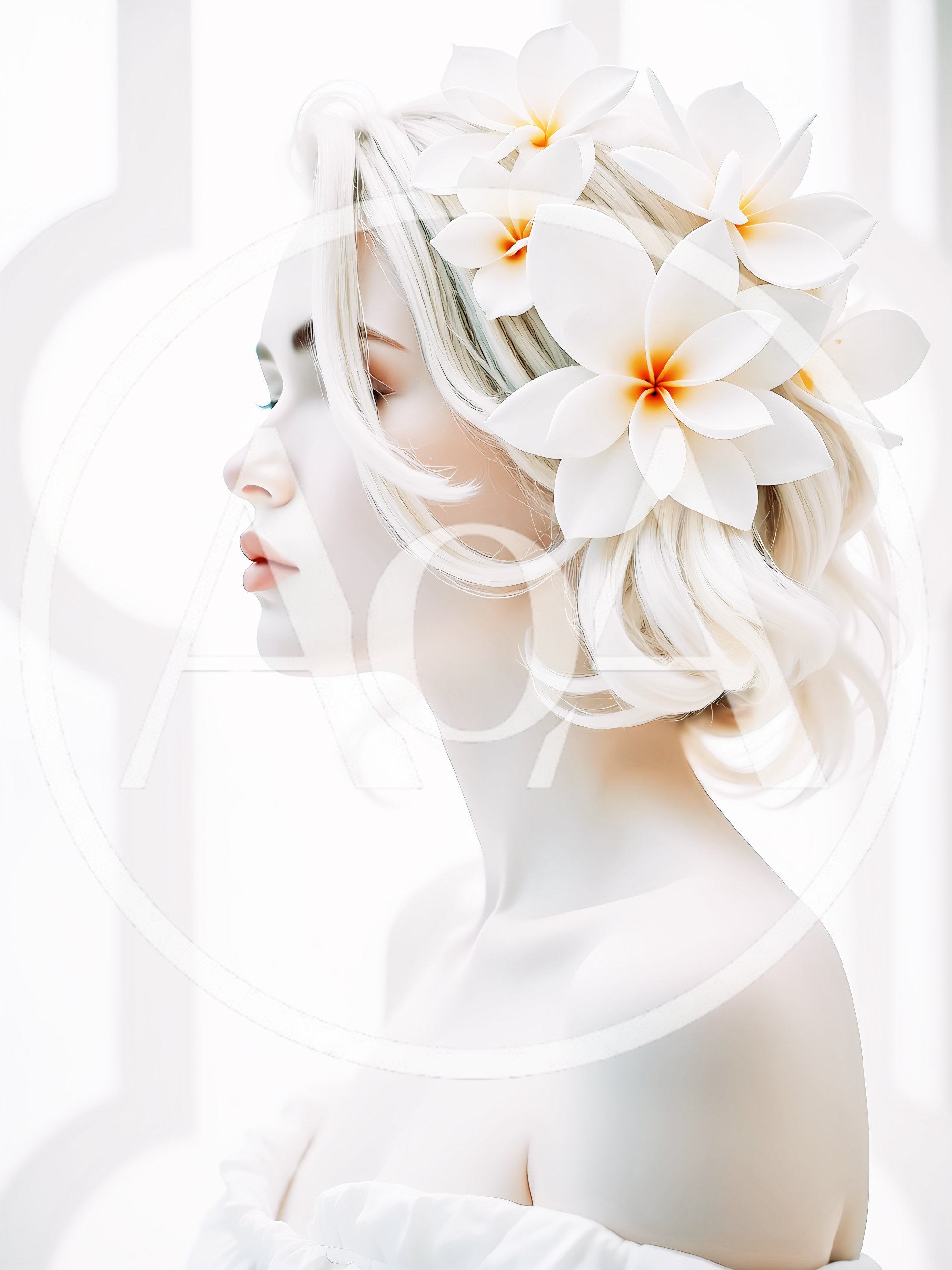 Portrait Of A Beautiful Woman With Plumeria Flowers