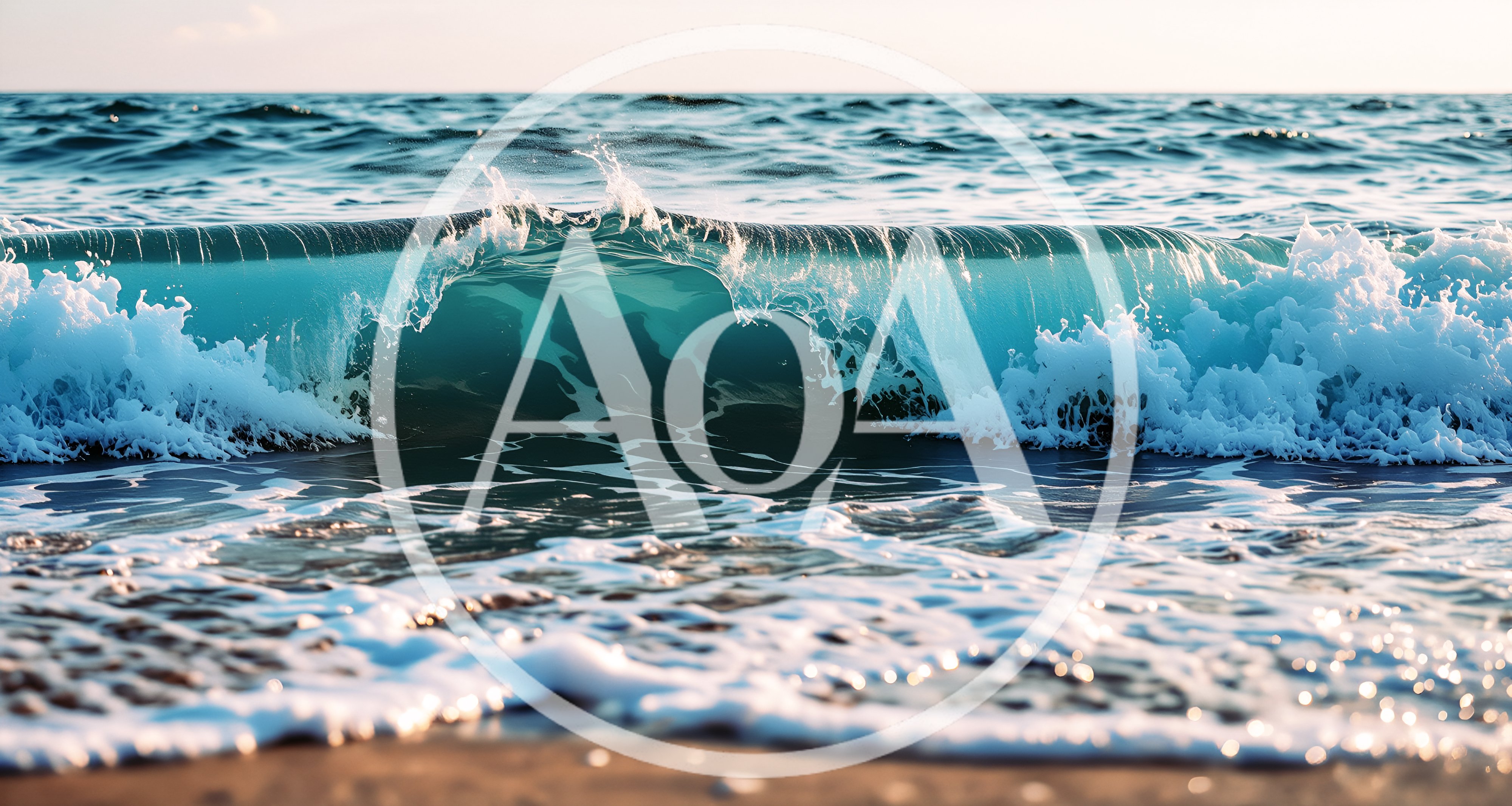 Clear Blue Ocean Wave Breaking On Sandy Shore