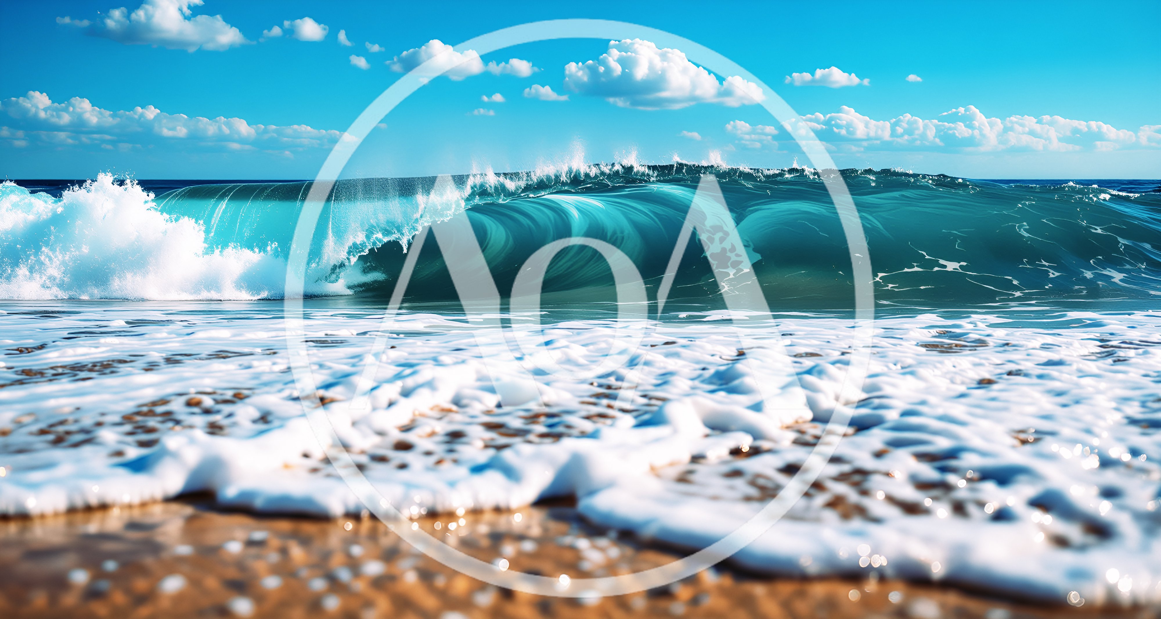 Powerful Ocean Wave Breaking On Sandy Beach