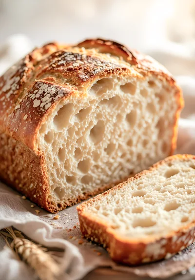 Freshly Baked Loaf Of Sourdough Bread With Slice
