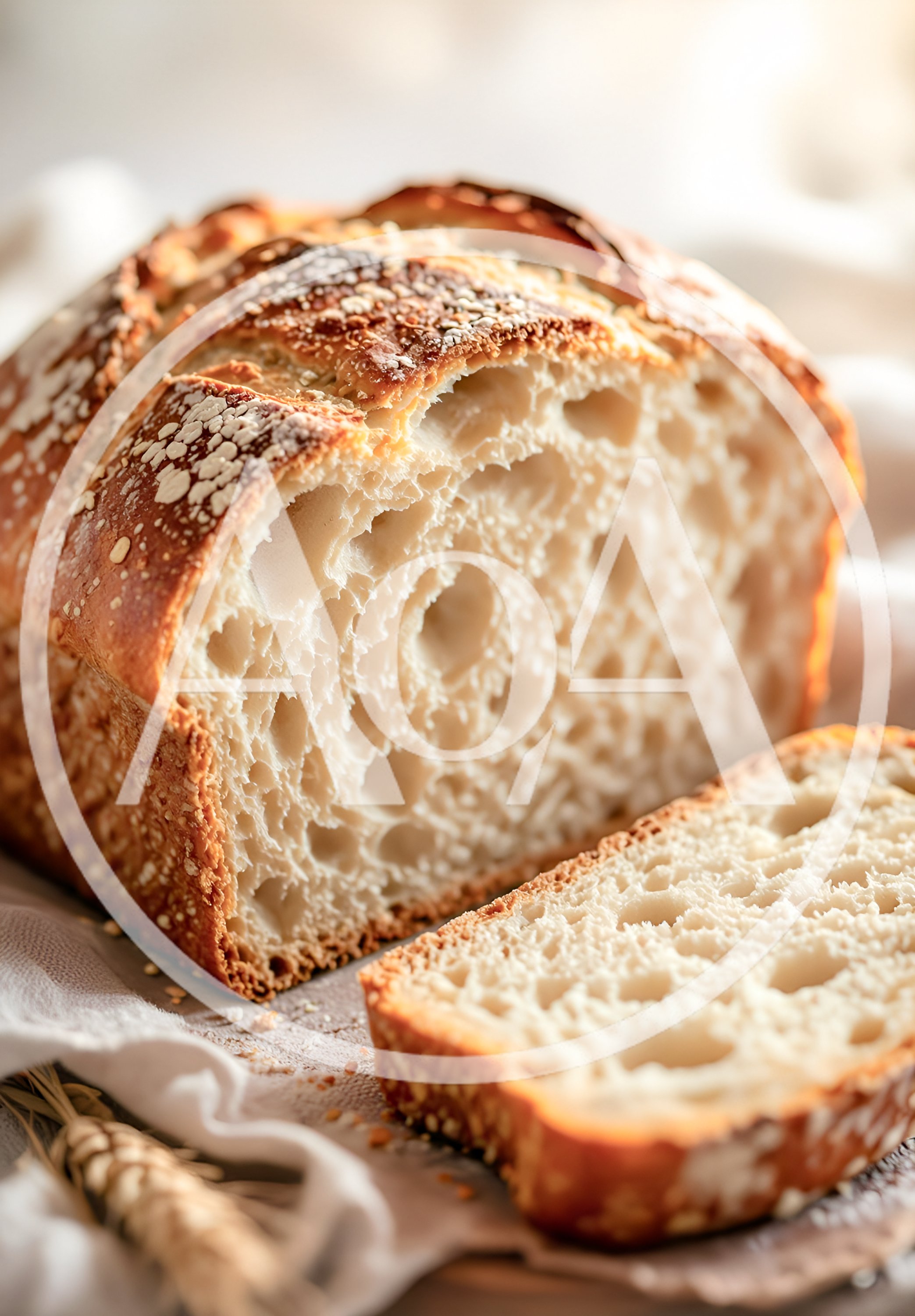 Freshly Baked Loaf Of Sourdough Bread With Slice