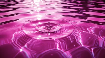 Single Water Drop Creating Concentric Ripples In Pink Liquid