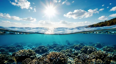 Split Level View Of Tropical Coral Reef