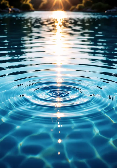 Water Ripple Effect With Golden Sunset Reflection