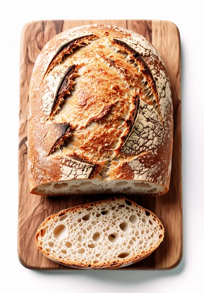 Freshly Baked Sourdough Bread Loaf On Wooden Board