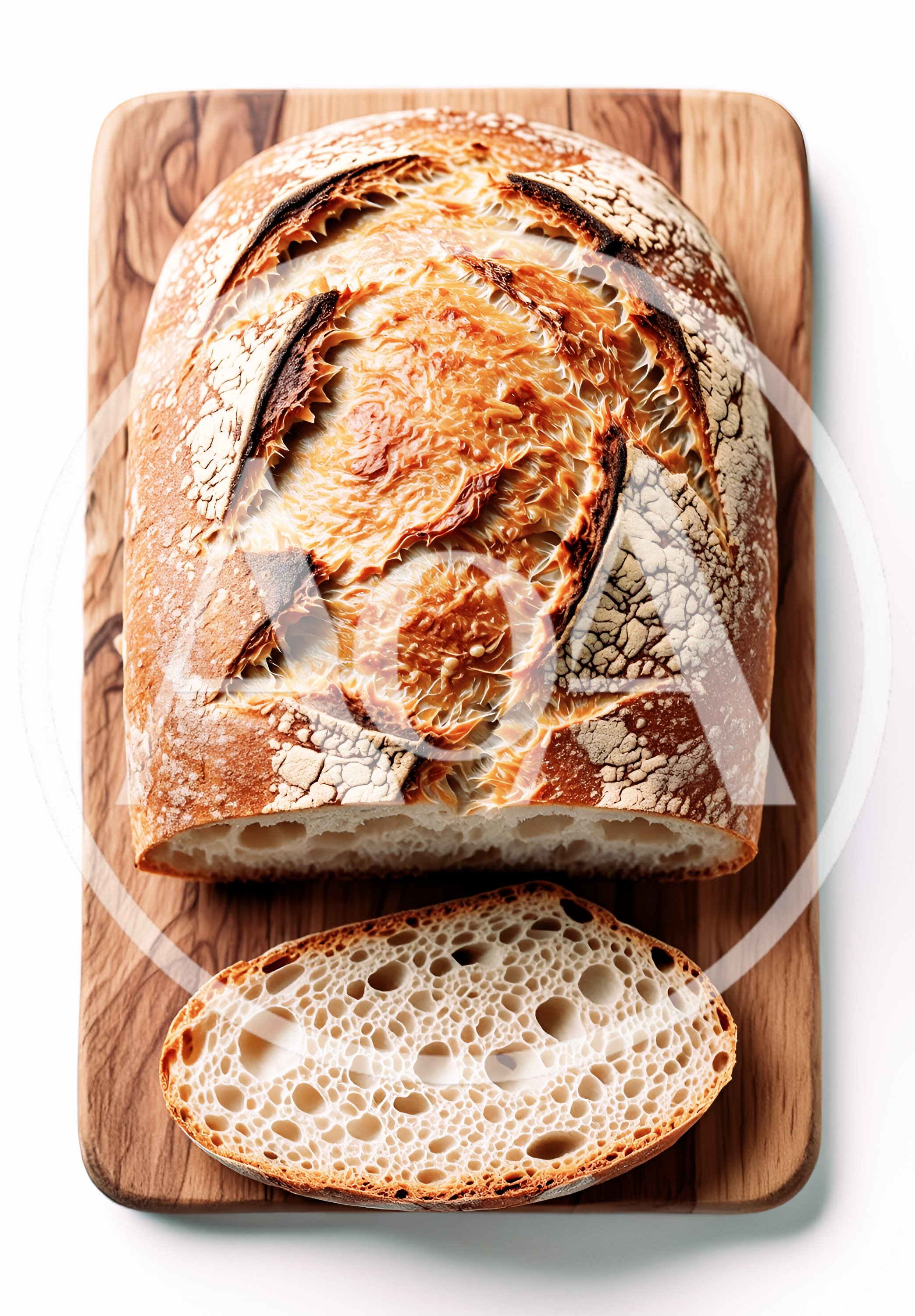 Freshly Baked Sourdough Bread Loaf On Wooden Board