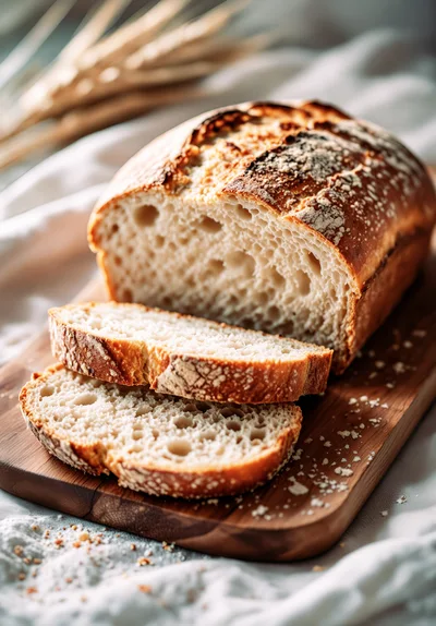 Freshly Baked Sourdough Bread Loaf On Wooden Board