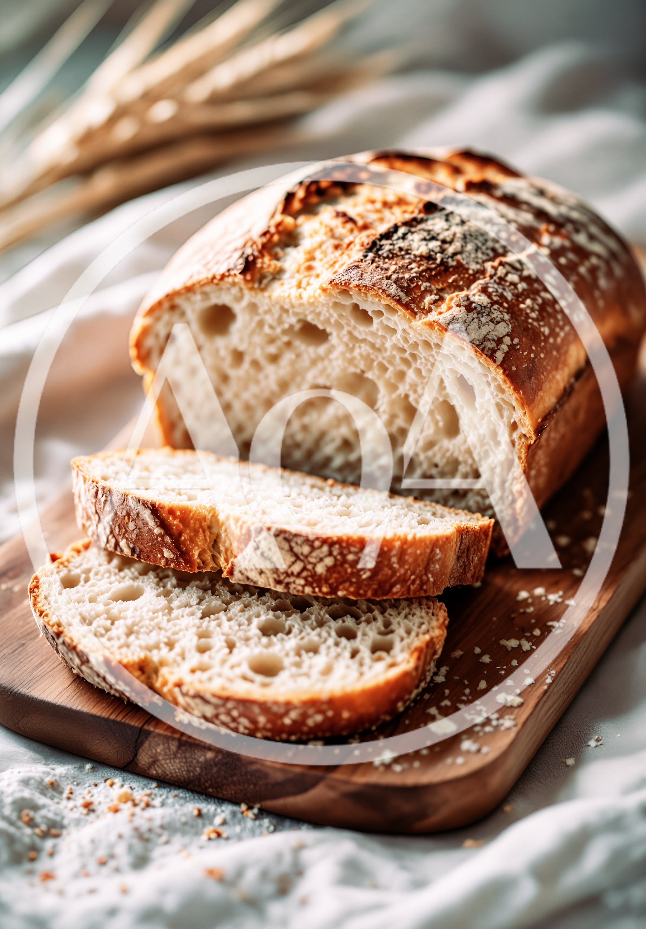 Freshly Baked Sourdough Bread Loaf On Wooden Board