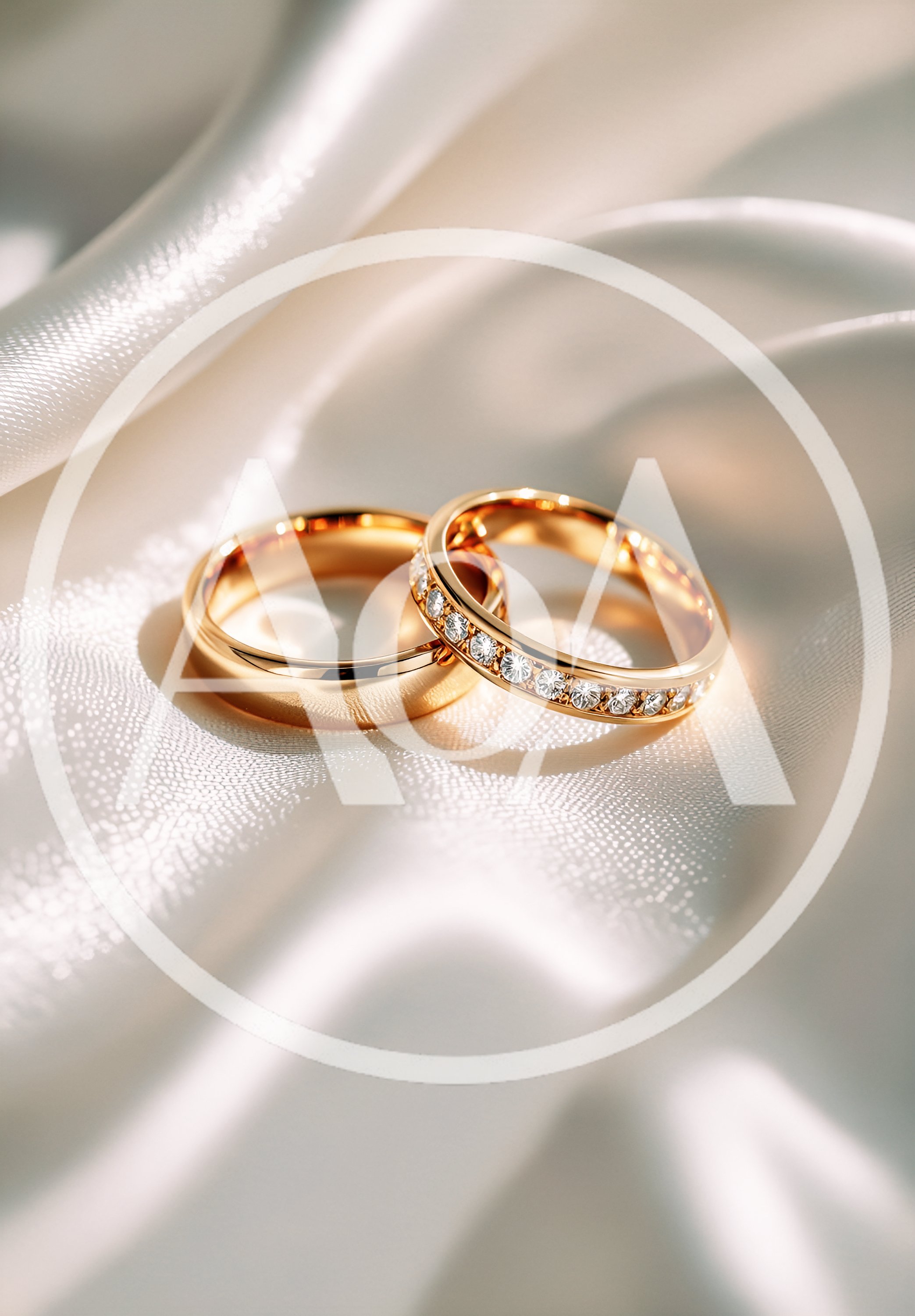 Two Gold Wedding Rings On White Silk Fabric